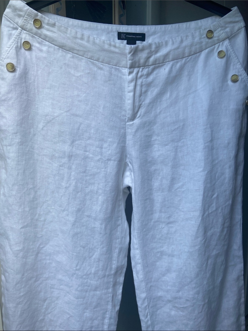 INC International Concepts White Linen Wide-Leg with  Buttons Pants